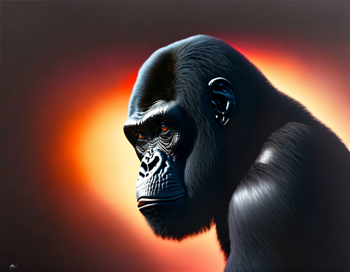 Detailed Gorilla Profile on Vibrant Gradient Background