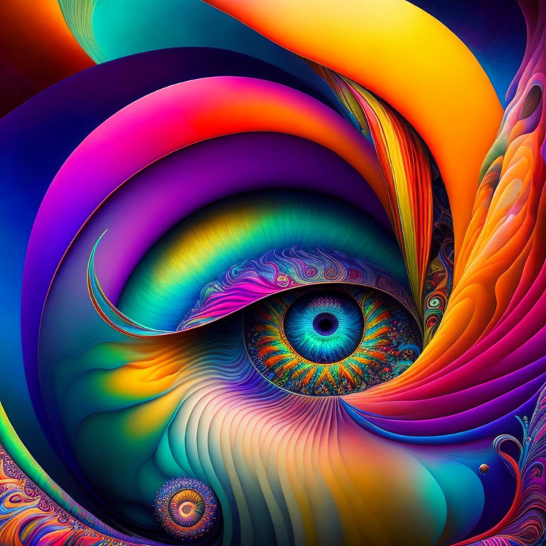 Colorful digital artwork: Eye surrounded by swirling patterns