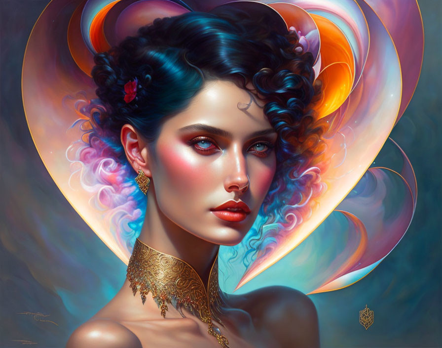 Colorful Digital Art: Woman with Abstract Butterfly Wings in Hair