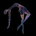 Elegant gymnast silhouette against cosmic star background