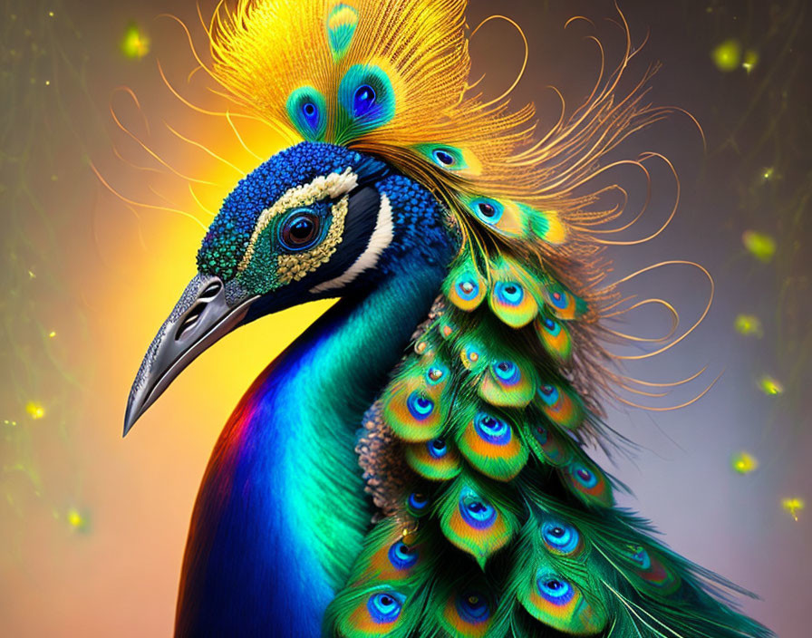 Colorful Peacock with Iridescent Blue and Green Plumage