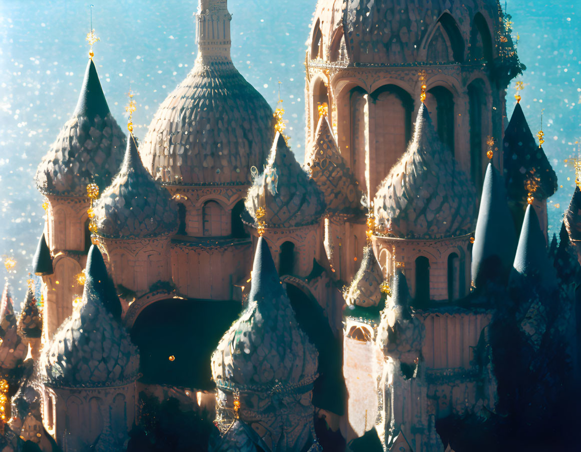 Fantasy castle with golden domes and ornate spires