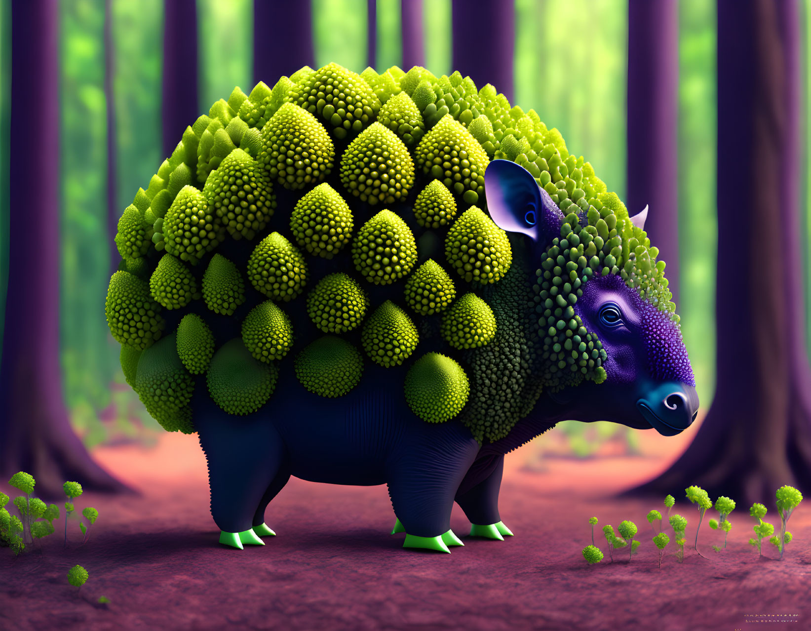 Colorful Armadillo-Like Animal in Vibrant Green Forest