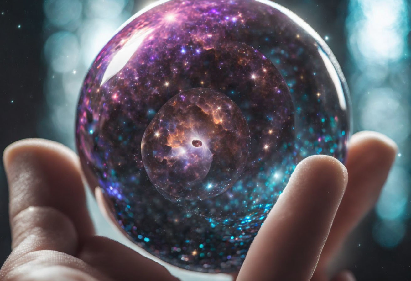 Translucent Sphere with Cosmic Galaxy Pattern Held in Hand