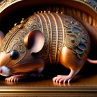 Detailed Golden Mechanical Mouse on Dark Background