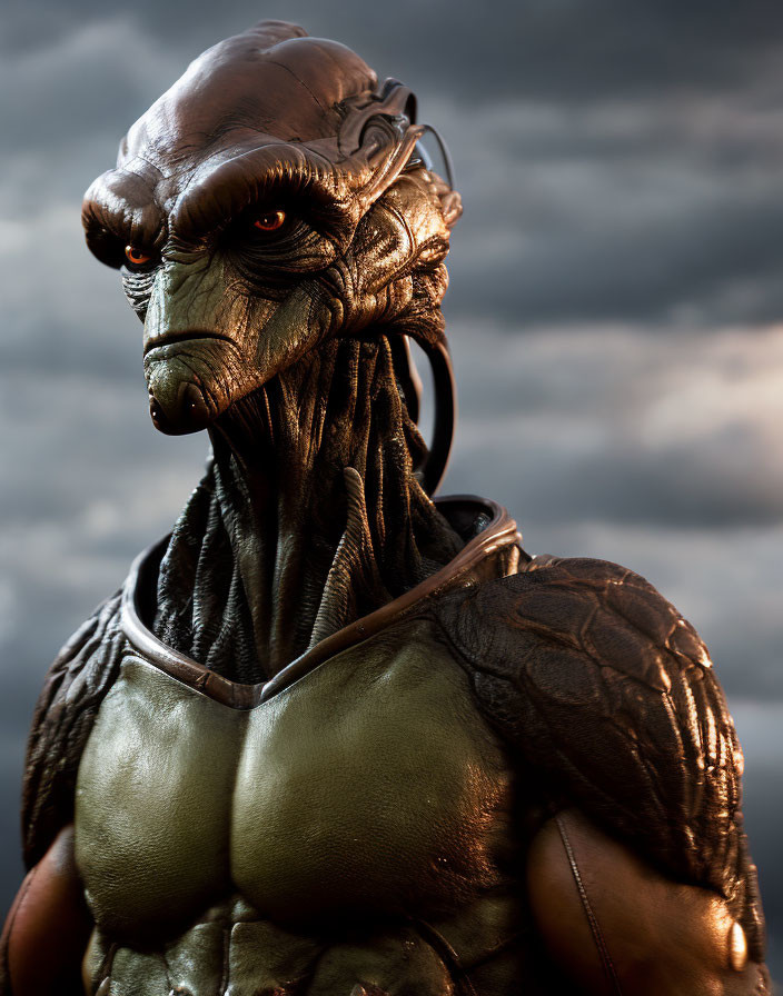 Detailed Alien Costume with Reptilian Features and Crested Head