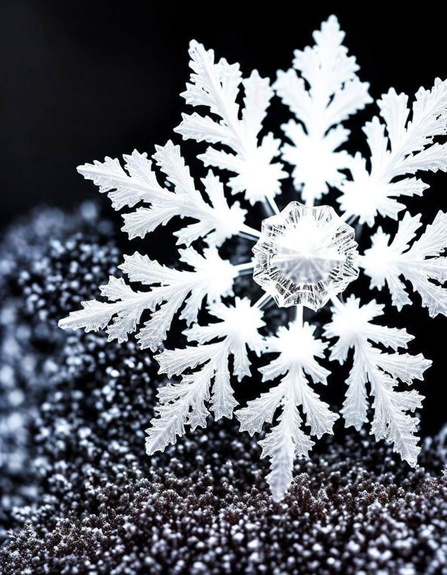 Detailed Macro Shot of Delicate Snowflake with Symmetrical Branches