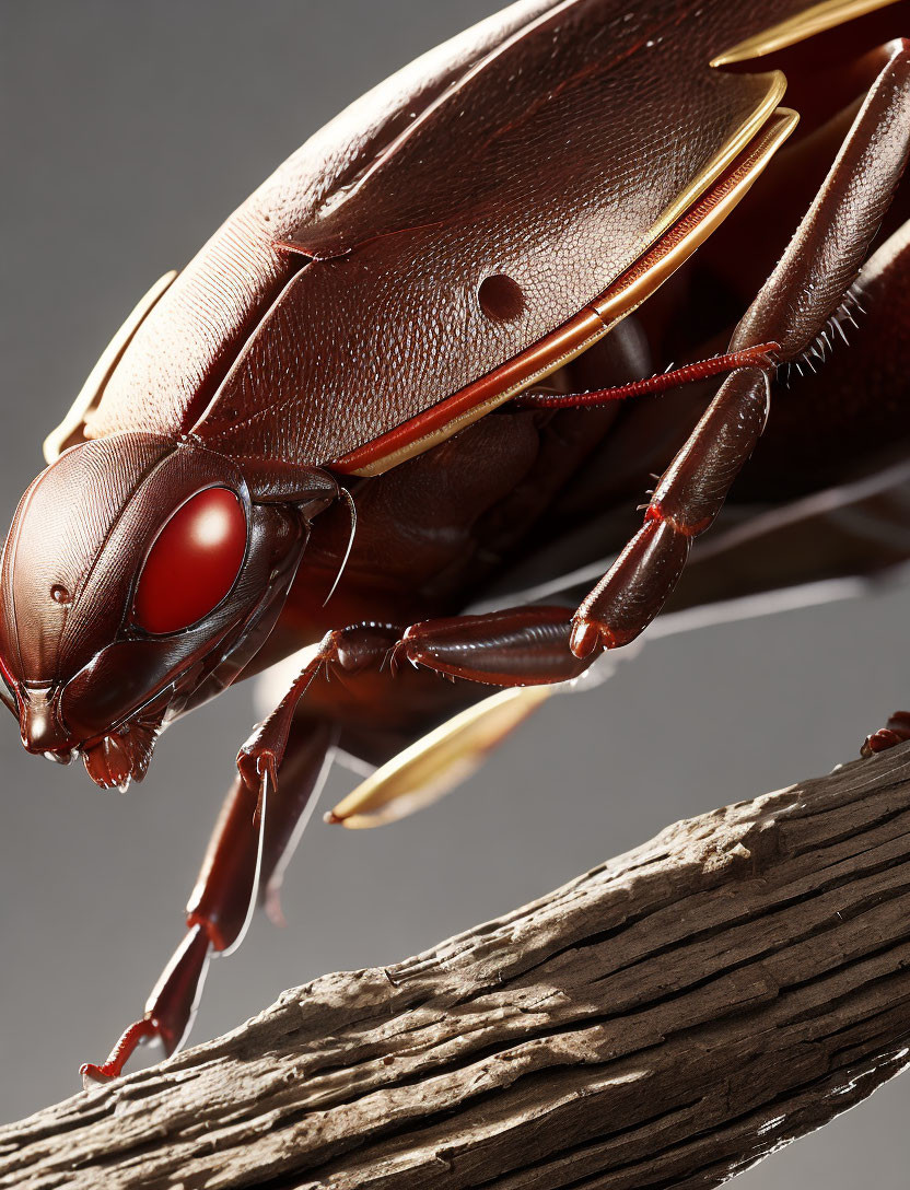 Detailed Texture of Brown Cockroach on Wooden Surface