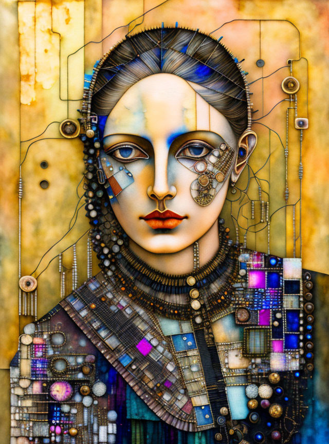 Stylized steampunk portrait with mechanical details