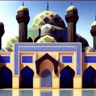 Intricate Blue Tilework Mosque with Domes and Minarets