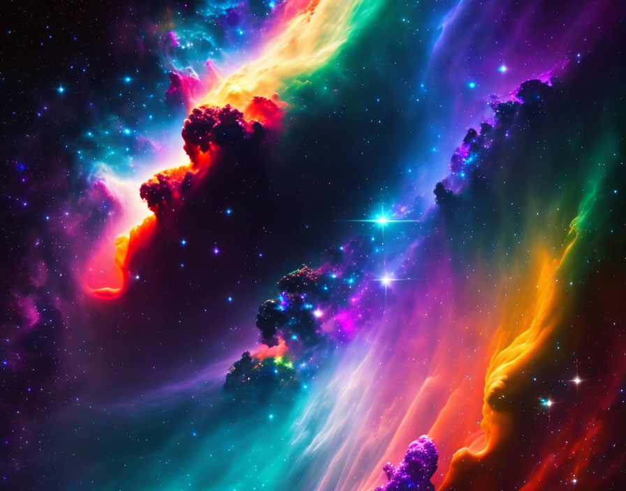 Colorful Nebulas and Stars in Dark Space