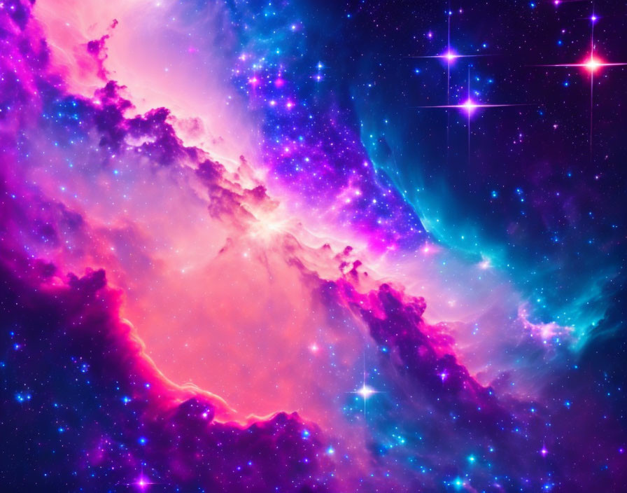 Colorful cosmic scene of pink, purple, and blue nebula with scattered stars