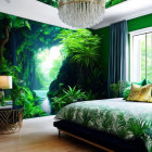 Lush Jungle Mural in Vibrant Green Bedroom