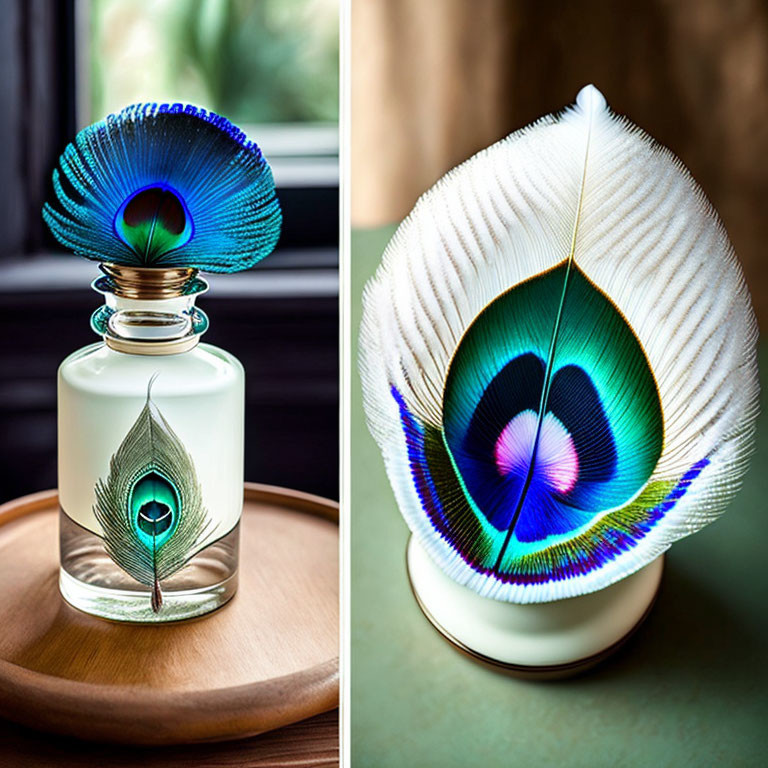 Perfume Bottles with Peacock Feather Designs in Blue and White