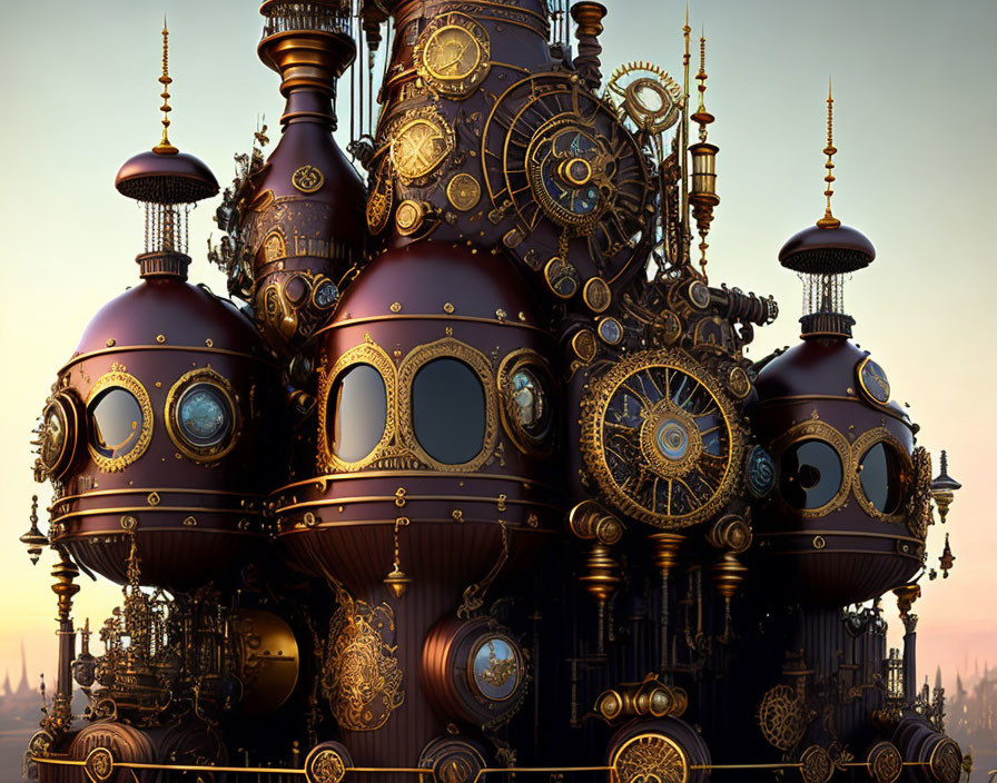 Intricate Steampunk Structure with Gears and Spires