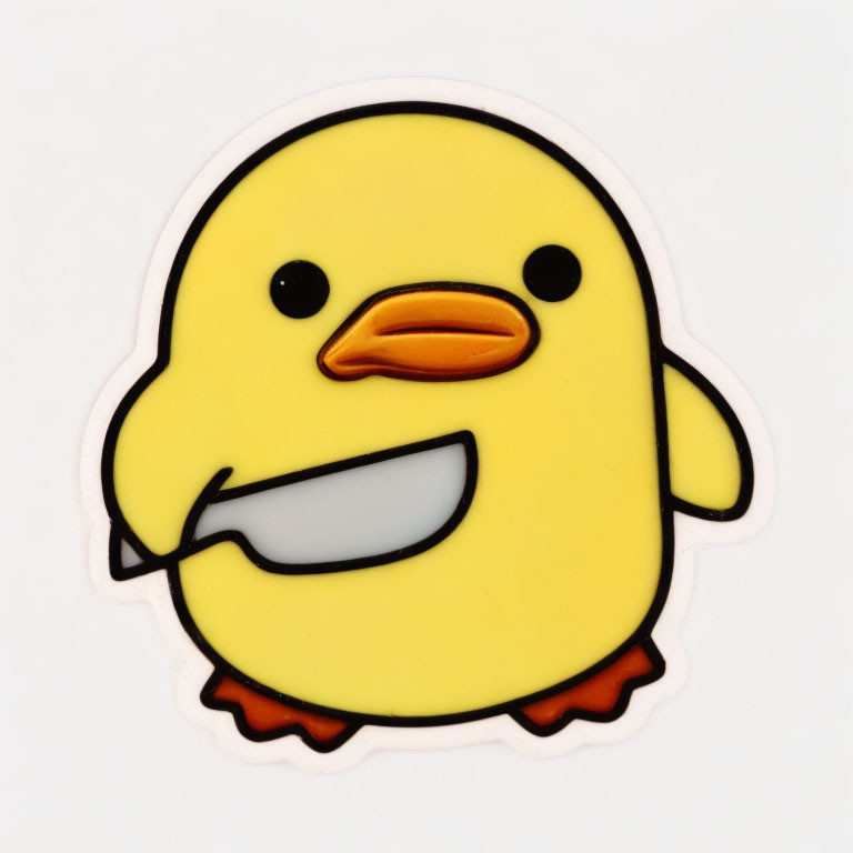 Yellow Chick Cartoon Sticker with Orange Beak and Feet Holding Seed