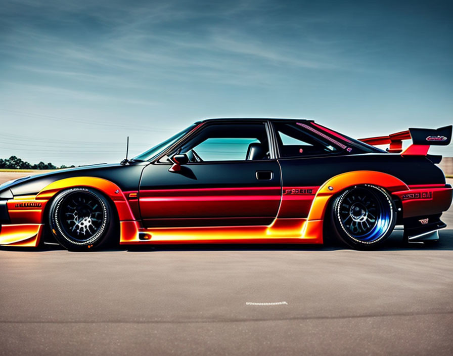 Black and Orange Modified Sports Car with Aerodynamic Design