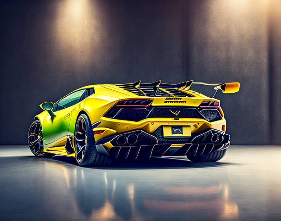 Yellow Lamborghini Aventador with Black Detailing in Studio Display