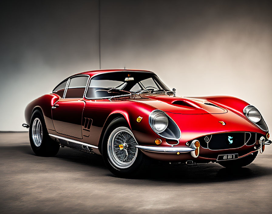 Vintage Red Sports Car with Chrome Detailing in Studio Setting