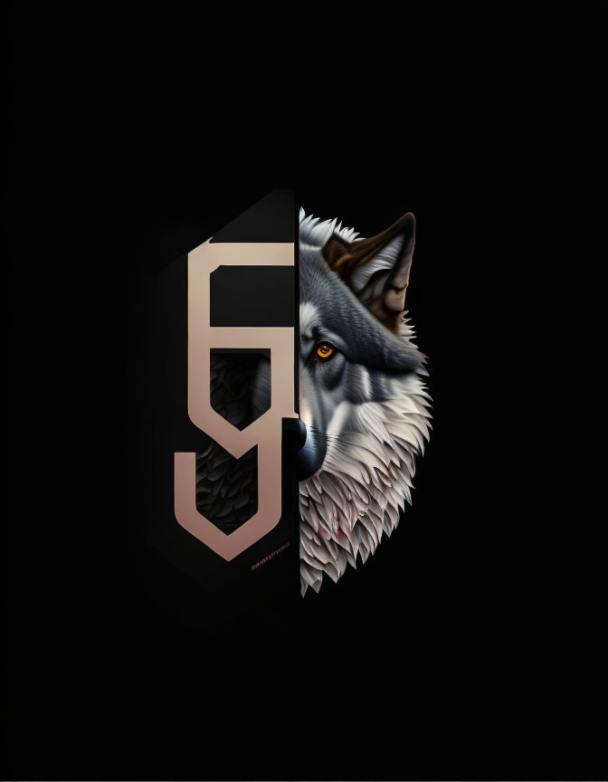 Modern wolf face merged with letter "G" on black background