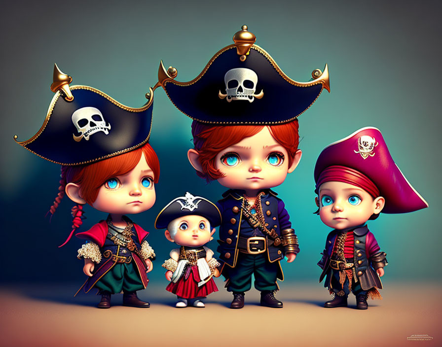 Stylized animated pirate characters with detailed costumes