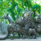 Elephant-like creature with intricate patterns in whimsical forest.