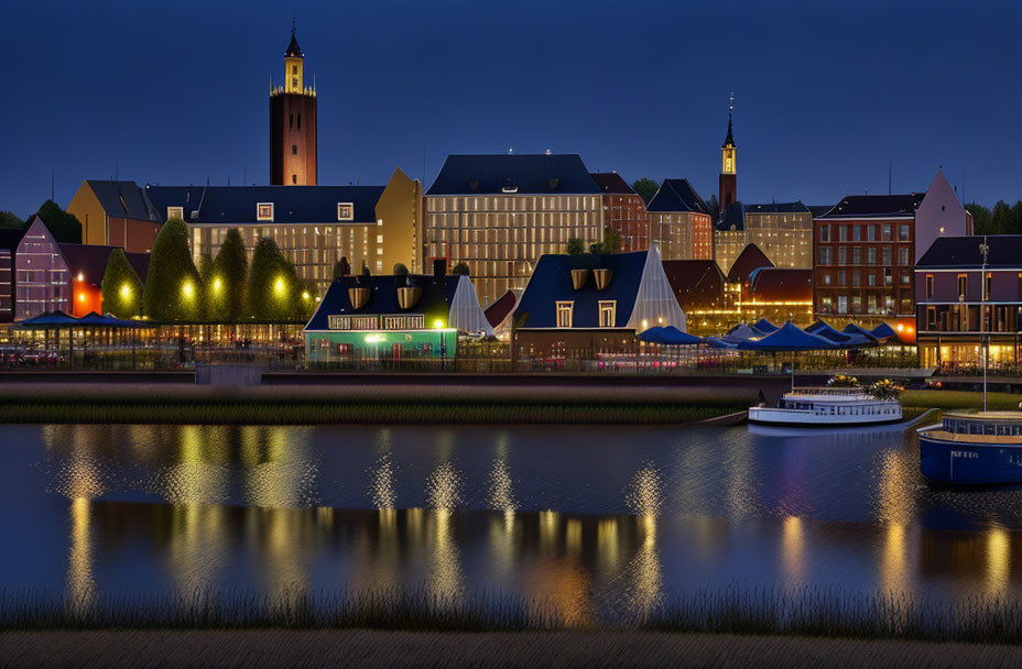 Tranquil Riverfront Scene at Dusk