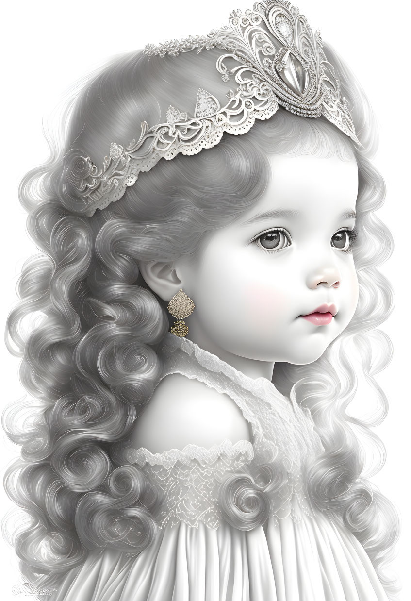 Digital artwork featuring young girl with lace tiara and wavy hair