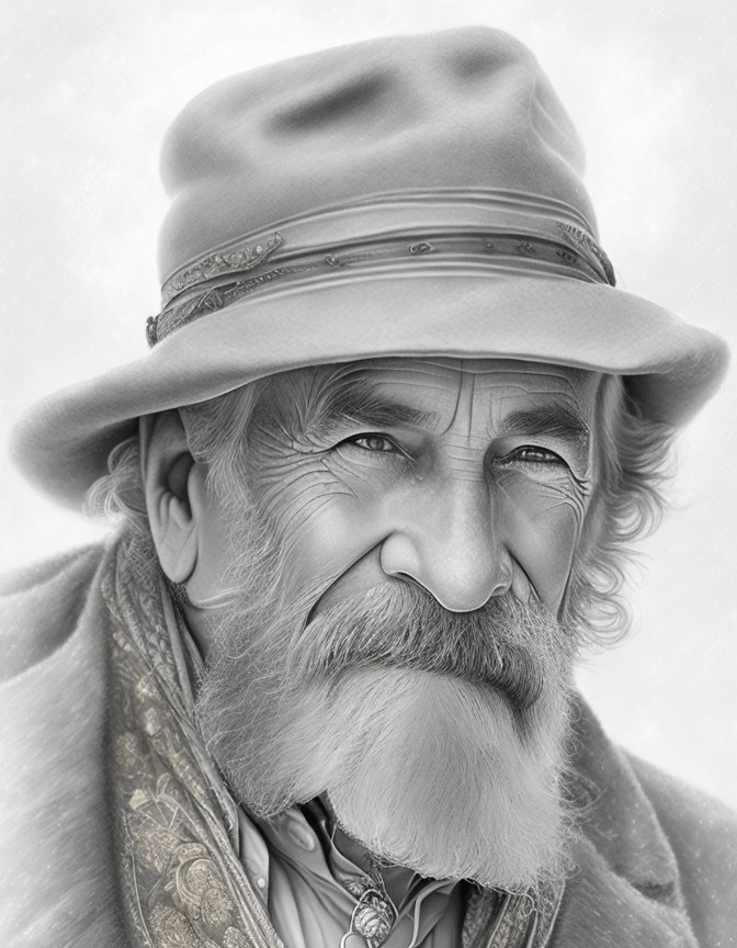 Elderly Man with Beard and Hat in Serene Expression