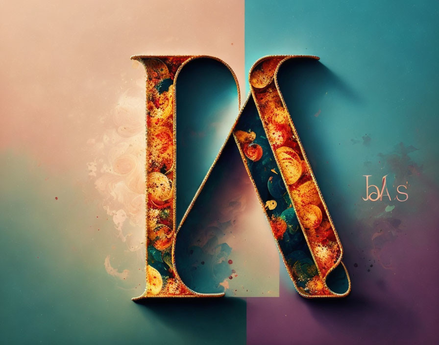 Textured rusty letter N on teal and coral background