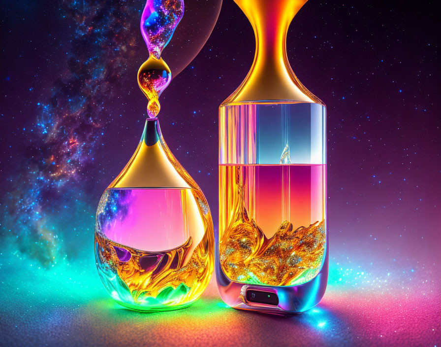 Elegant Hourglass-Shaped Perfume Bottles on Cosmic Background