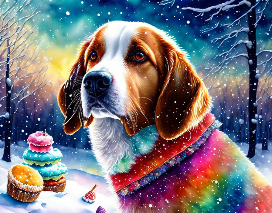 Colorful Dog Illustration with Winter Theme