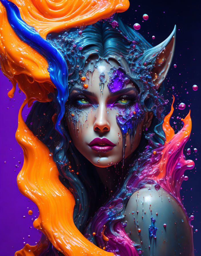 Fantasy-inspired image of a person with elfin ears and vibrant makeup