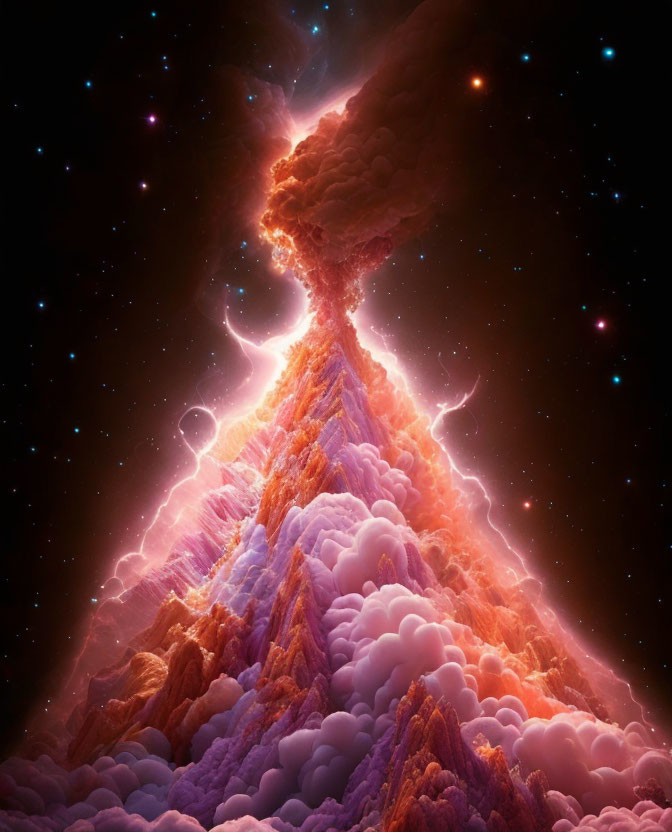 Colorful Cosmic Scene: Nebulous Tower Amid Stars