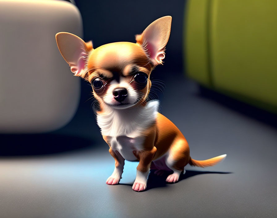 Adorable Chihuahua digital illustration with expressive eyes on floor.