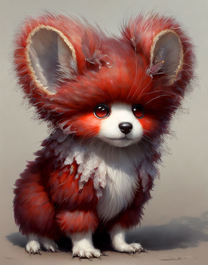 Whimsical creature with oversized ears and red fur