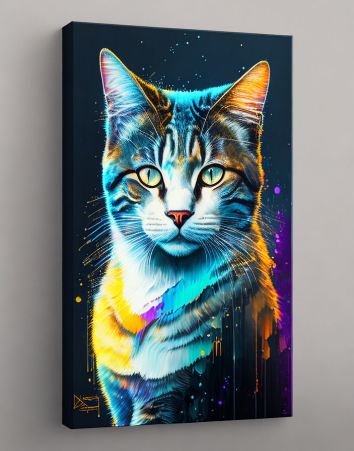 Colorful Whimsical Cat Canvas Print with Cosmic Urban Background