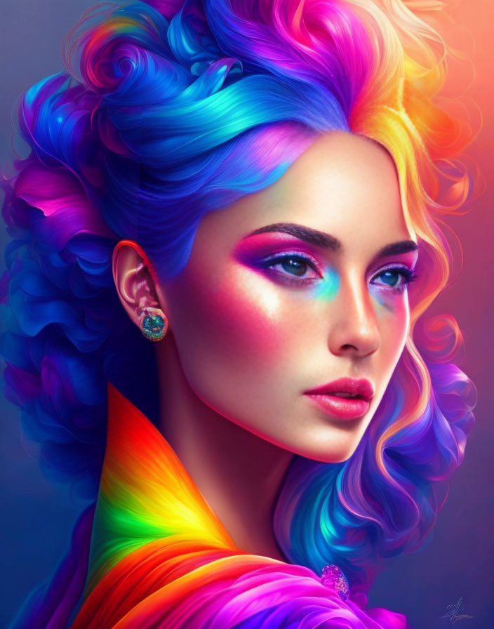 Colorful portrait of person with rainbow hair and makeup