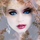 Stylized portrait of a woman with blue eyes and abstract hairstyle