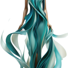 Elegant woman in metallic turquoise gown with swirl designs