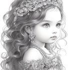 Digital artwork featuring young girl with lace tiara and wavy hair