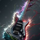 Vibrant Orange and Blue Flames Surrounding Electric Guitar