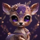 Colorful Creature Illustration with Large Purple Eyes and Golden Headpiece