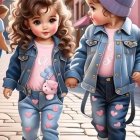 Children holding hands in brown and blue hats and jackets