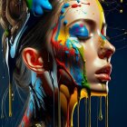 Colorful liquid flowing over serene woman with detailed earring