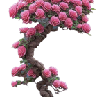 Digitally created bonsai tree with pink flowers in decorative bowl