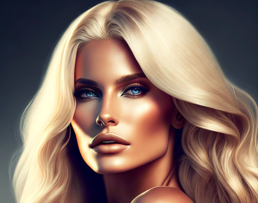 Blonde woman with blue eyes in digital art