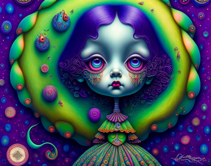 Colorful Artwork: Stylized Girl with Cosmic Background