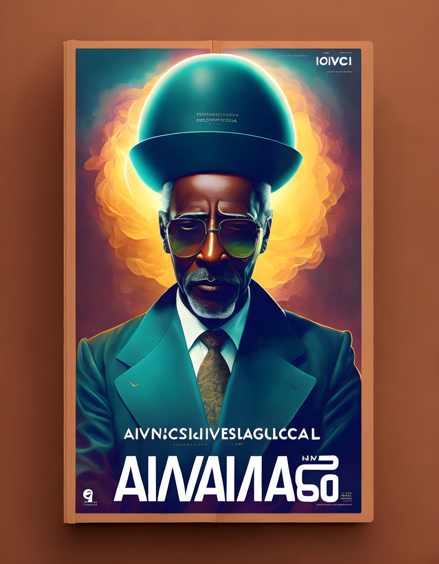 Stylized poster of man with helmet and glasses on orange background with "GRAVITY" in