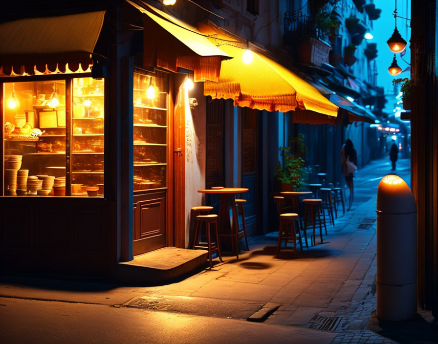 Quiet Night Scene of Cozy Street Bakery